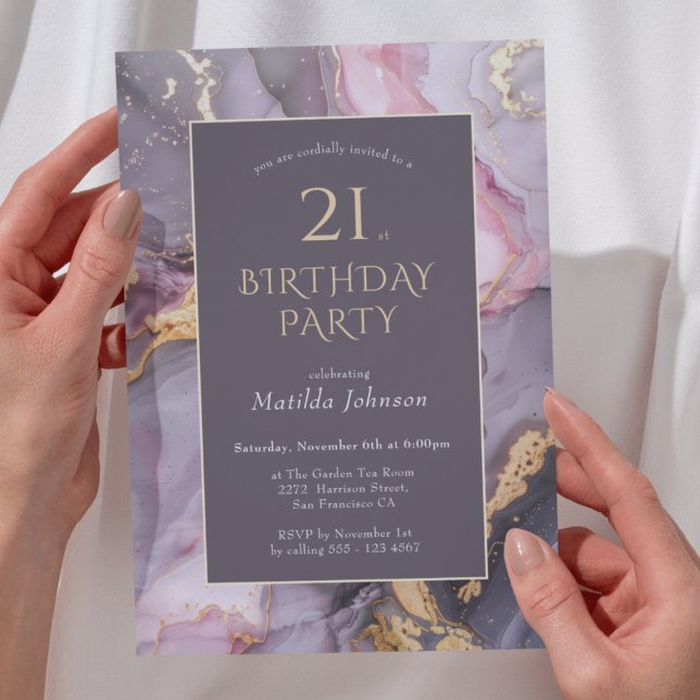 Elegant Agate 21 Birthday Party Inbjudningar (Elegant Agate 21st Birthday Party Invitation)