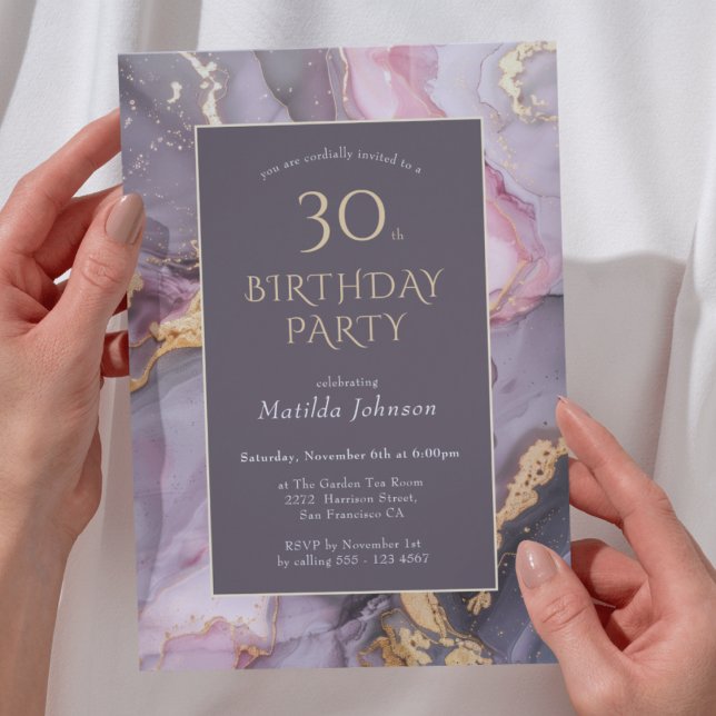 Elegant Agate 30års födelsedag Party Inbjudningar (Elegant Agate 30th Birthday Party Invitation)
