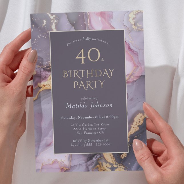 Elegant Agate 40 Birthday Party Inbjudningar (Elegant Agate 40th Birthday Party Invitation)