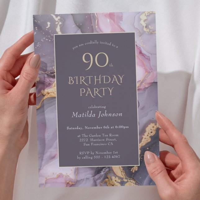 Elegant Agate 90:e Födelsedagsfest Inbjudningar (Elegant Agate 90th Birthday Party Invitation)