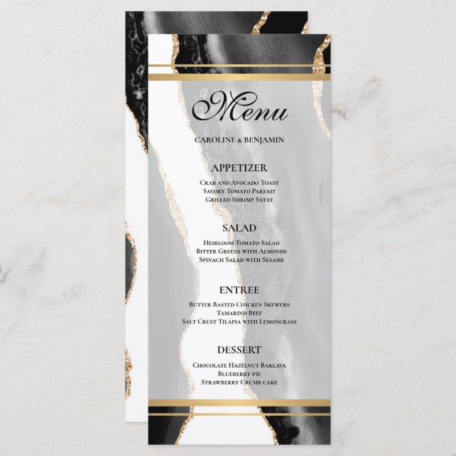 Elegant-agate Bröllop Menu Meny (Fram/baksida)