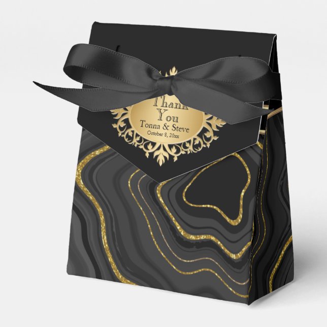 Elegant Agate Marble med Black och Guld Presentaskar (Framsidan Sidan)