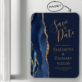 Elegant Agate Navy Blue Guld Spara datum Magnet