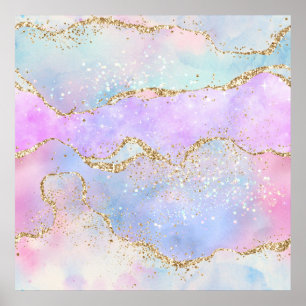 Elegant Agate Söt Påsk Pastel Glold Glitter Poster