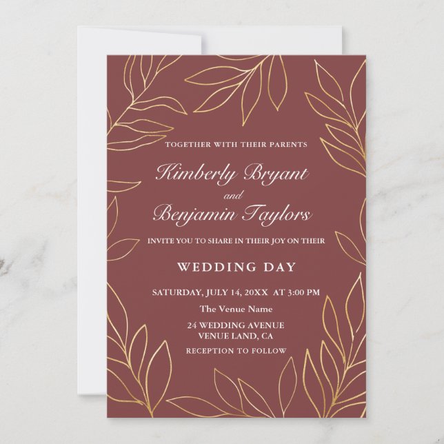 Elegant airy Guld Foliage på . Luxvaror Bröllop Inbjudningar (Framsida)