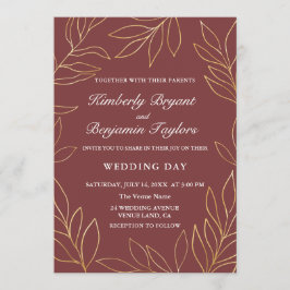 Elegant airy Guld Foliage på . Luxvaror Bröllop Inbjudningar