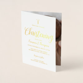 Elegant äkta Guld metallfolie Baby Christening Folierat Kort