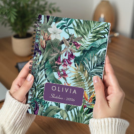 Elegant akva grön tropisk blommig bladsmönster anteckningsbok