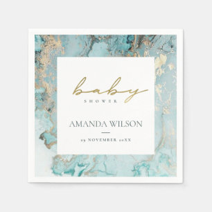 ELEGANT AKVAFARGA DUSKY BLÅ GULD AGAT BABYSHOWER PAPPERSSERVETT