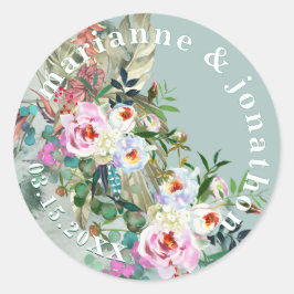 Elegant Akvamarin Frodig Vattenfärg Blommor Runt Klistermärke
