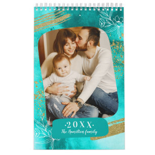 Elegant akvarell anpassad foto 2022 familj kalender
