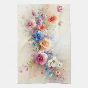 Elegant akvarell Aquarell Blommig Konst Mall Kökshandduk