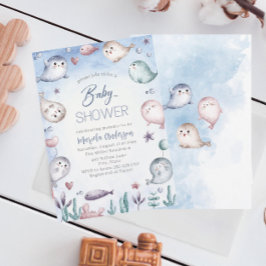Elegant akvarell baby säl baby shower inbjudningar