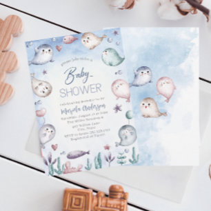Elegant akvarell baby säl baby shower inbjudningar