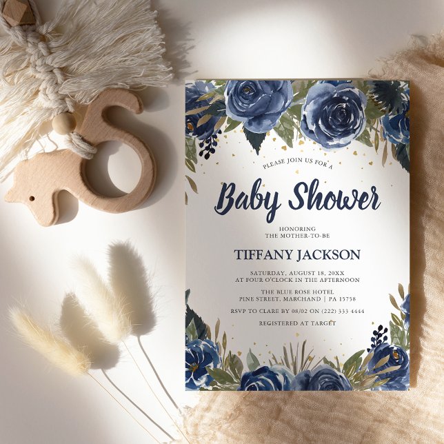 Elegant akvarell blå blommor baby shower inbjudningar (Skapare uppladdad)