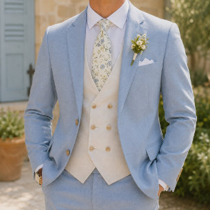 Elegant akvarell blå gul trädgårdsblomma slips