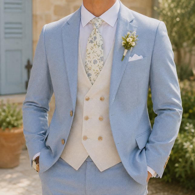 Elegant akvarell blå gul trädgårdsblomma slips (Skapare uppladdad)