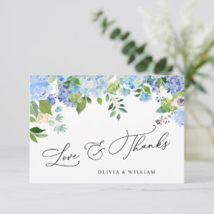 Elegant akvarell blå hortensia blomster tack kort