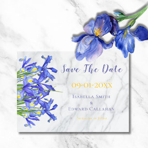 Elegant akvarell blå iris blommar marmor spara datumet