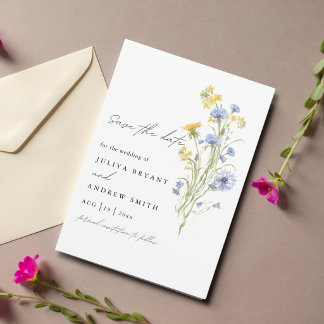 Elegant akvarell blå vildblomma Spara datumet
