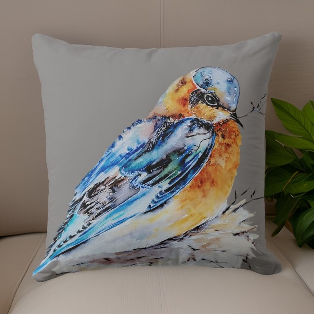 Elegant akvarell blåfågel natur kudde (Skapare uppladdad)