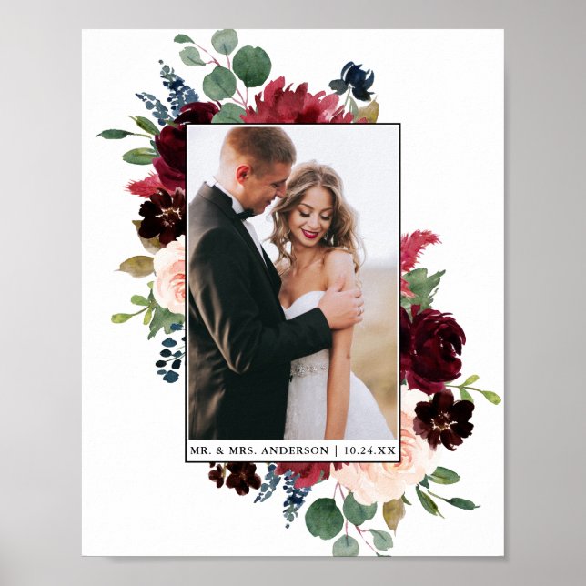 Elegant akvarell blommande bröllop poster (Framsidan)