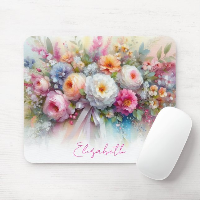 Elegant Akvarell Blommig Konst Din Anpassade Text  Musmatta (Med mus)
