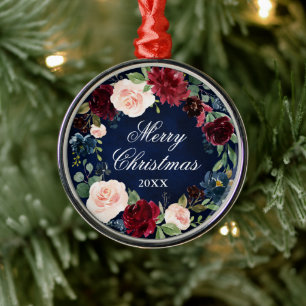 Elegant akvarell blomsterkrans God Jul Julgransprydnad Metall