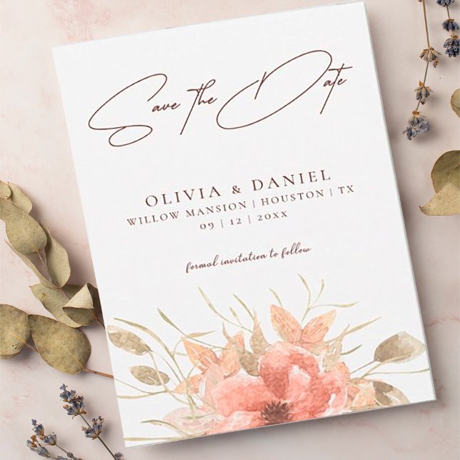 Elegant akvarell Boho Rose Bröllop Spara Datum Datumet (Skapare uppladdad)