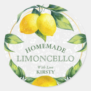 Elegant akvarell citron Limoncello-etikett Runt Klistermärke