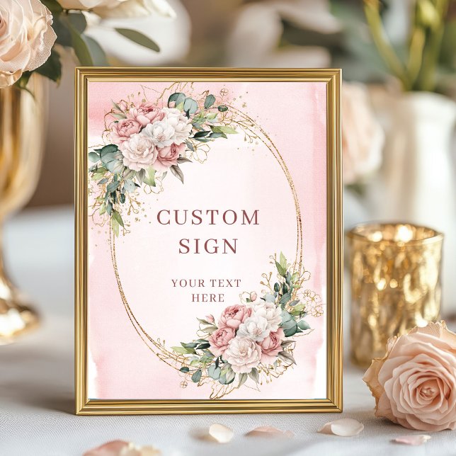 Elegant akvarell dammig rosa blommor anpassad skyl poster (Elegant Watercolor Dusty Pink Flowers Custom Sign)