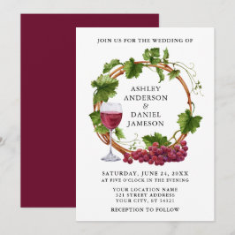 Elegant akvarell druvrankor trädgårds krans bröllo inbjudningar