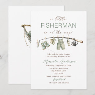 Elegant akvarell En liten fiskare  Baby Shower Inbjudningar