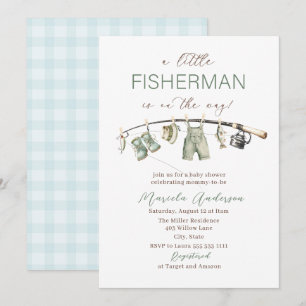 Elegant akvarell En liten fiskare  Baby Shower Inbjudningar