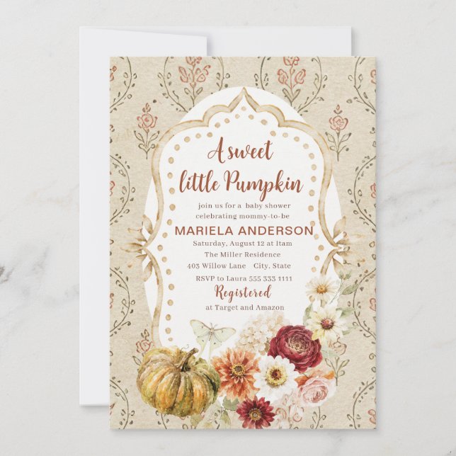 Elegant akvarell En söt liten pumpa boho  Ba Inbjudningar (Framsida)