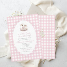 Elegant akvarell ett litet lamm rosa rosett Baby S