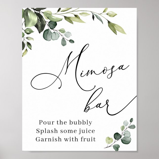 Elegant akvarell Eucalyptus Mimosa Bar Boho skylt (Framsidan)