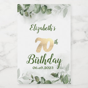 Elegant akvarell eukalyptus grönska 70-års födelse vinetikett