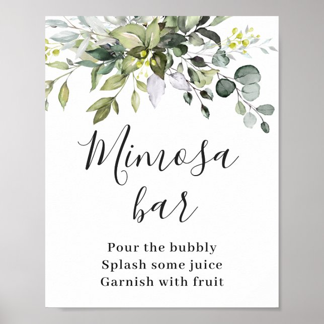 Elegant akvarell Eukalyptus Mimosa Barskylt Poster (Framsidan)