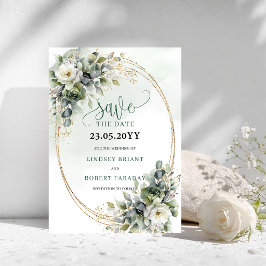 Elegant akvarell-eukalyptus Save The Date-kort Spara Datumet