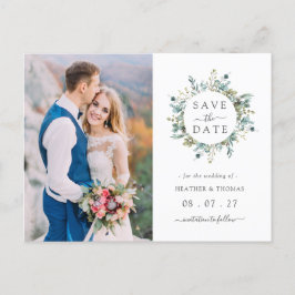Elegant akvarell eukalyptuskrans Save The Date Meddelande Vykort