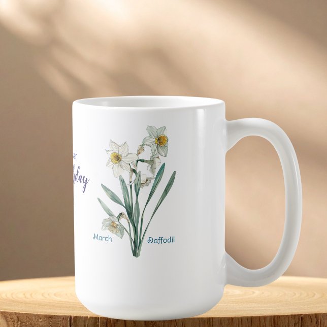 Elegant akvarell födelsedagsnarciss  Personalisera Kaffemugg (Skapare uppladdad)