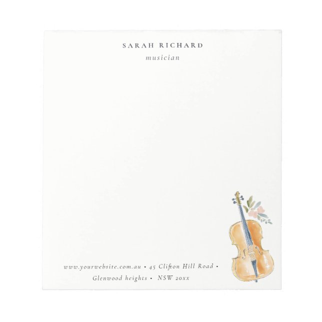 Elegant akvarell gitarr musiker musiklärare anteckningsblock (Framsida)