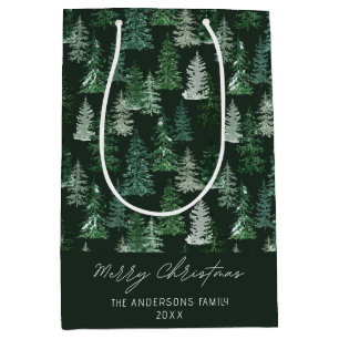 Elegant akvarell grön skog God Jul