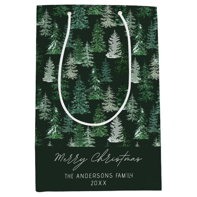 Elegant akvarell grön skog God Jul (Framsidan)