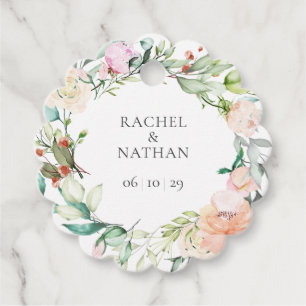 Elegant akvarell grönska blomsterbröllop gåvor etiketter