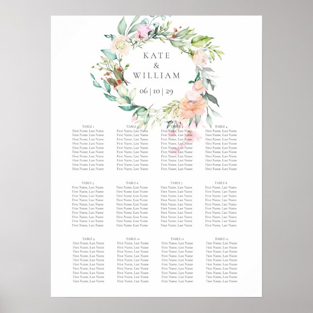 Elegant akvarell grönska blomsterliggande plan poster (Framsidan)