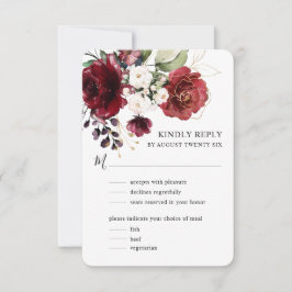 Elegant akvarell guld burgunder Blommig med måltid OSA Kort