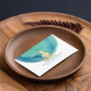 Elegant akvarell guld meditation yoga instruktör visitkort
