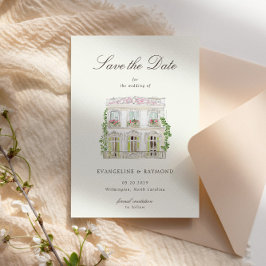 Elegant akvarell herrgård foto spara datum kort